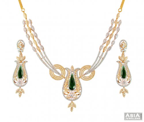 22K Designer Emerald Necklace Set 