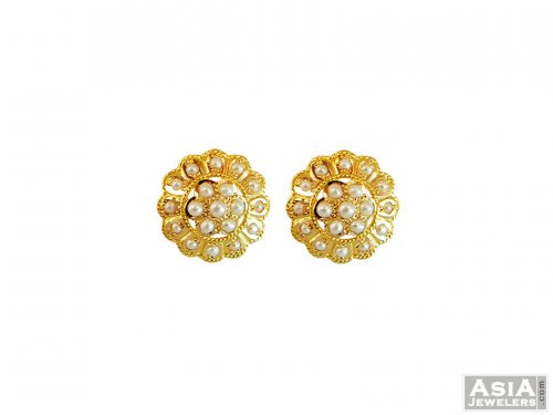 22k Gold Fancy Pearls Studs Ajer56834 Earrings Designed 22k Gold Fancy Pearls Studs