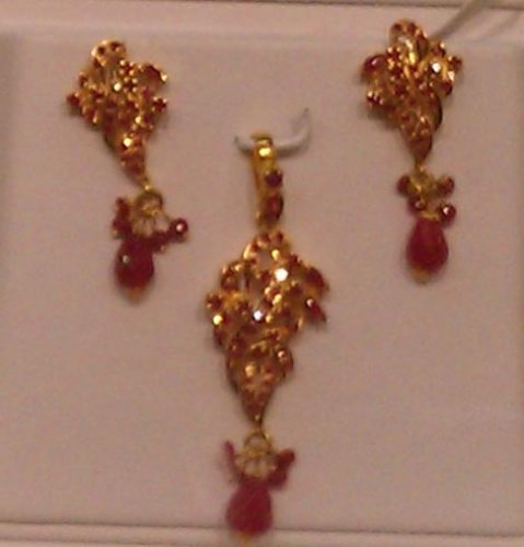 22k Ruby Pendant Set Ajps54840 Gold Earring 22k Ruby Pendant Set