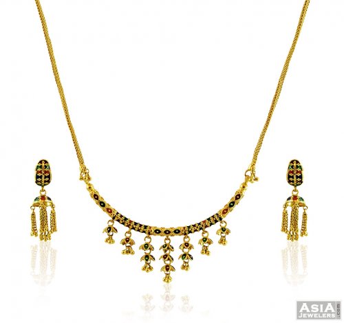 Gold Meenakari Necklace Set 