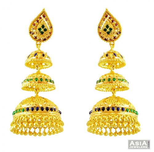 Indian Jhumka 22k Gold Ajer57621 Earrings Indian Jhumka 22k Gold
