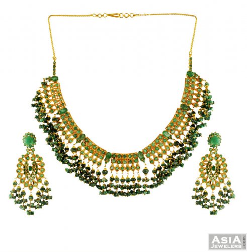 22K Gold Emerald Necklace Set 