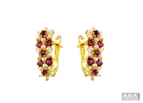 22k Ruby Pearl Studded Earrings Ajer57166 Gold 22k Ruby Pearl Studded Earrings