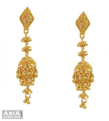 22k Yellow Gold Jhumka Earrings Ajer53509 Fancy 22k Yellow Gold Jhumka Earrings