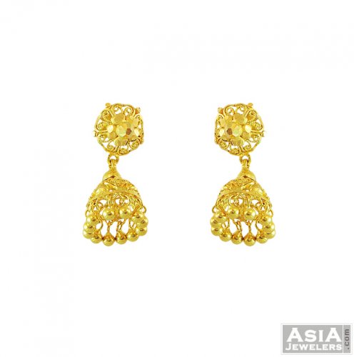 22k Yellow Gold Jhumka Earrings Ajer56019 Fancy 22k Yellow Gold Jhumka Earrings