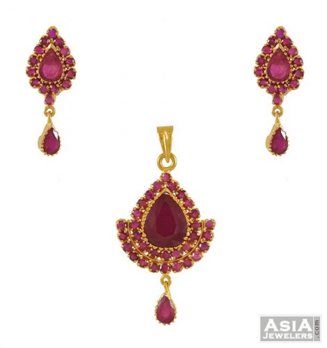 Gold Fancy Ruby Pendant Set Ajps52638 22k And Gold Fancy Ruby Pendant Set