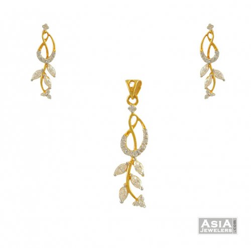 22k Fl Pendant Set Ajps54862 Gold Earrings 22k Fl Pendant Set