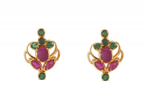 Gold Earring With Ruby And Emerald Ajer51318 22k Earrings Gold Earring With Ruby And Emerald