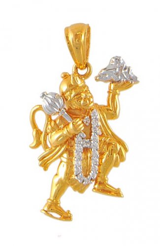 22K Gold Hanuman Pendant - AjPe51230 - 22K Gold Lord Hanuman pendant