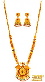 22 kt Gold Traditional Temple Set ( 22K Antique Necklace Sets )