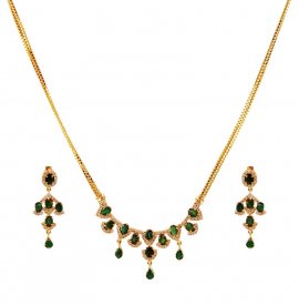 Small Diamond Set With Emerald  ( Diamond Necklace Sets )