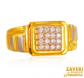 22K Gold Two Tone CZ Ring for Men