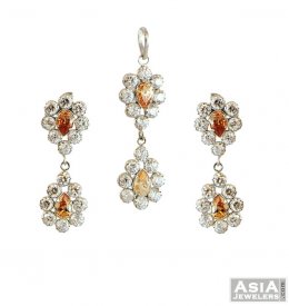 Pendant And Earring Set With CZ ( White Gold Pendant Sets )