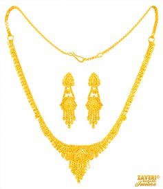 22 Kt Gold Necklace Earrings Set