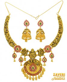 Antique Temple Jewelry Set 22K Gold ( 22K Antique Necklace Sets )