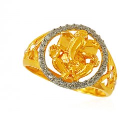 22k Ganesha 2Tone Mens Ring ( Gold Religious Rings )