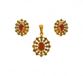 22Kt Gold Pendant sets with Ruby  ( Precious Stone Pendant Sets )