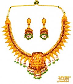 22 Kt Gold Temple Necklace Set