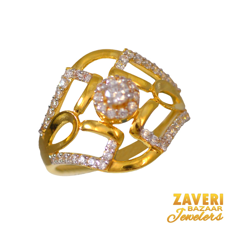  [ Stone Rings > 22Kt Gold CZ Designer Ring  ]