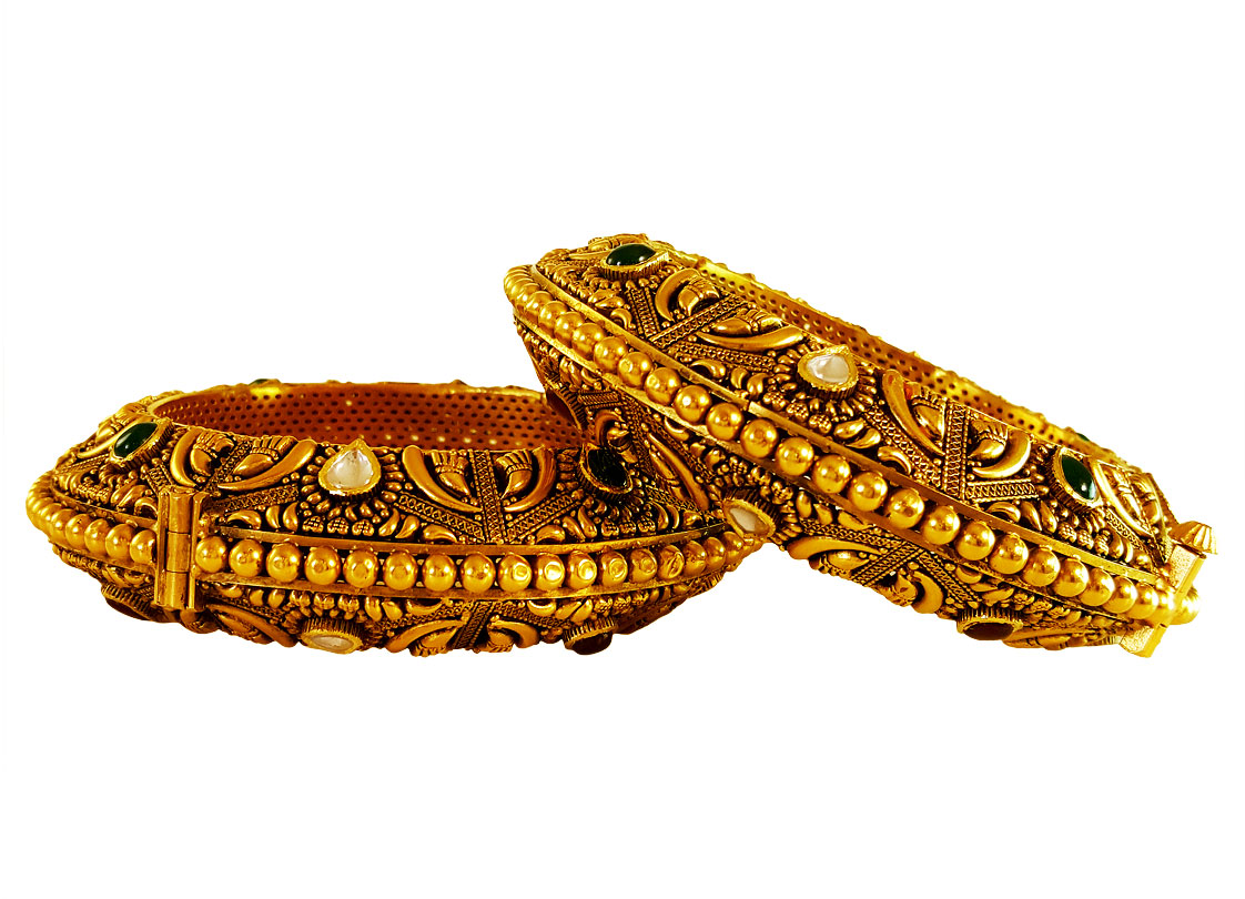  [ 22K Antique Bangles > 22KT Gold Antique Kada(2pcs)  ]