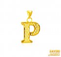 22Kt Gold Initial Pendant (P) - Click here to buy online - 221 only..