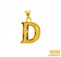 22Kt Gold Initial Pendant (D) - Click here to buy online - 296 only..