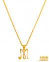 22K Gold Initial Pendant (Letter M) - Click here to buy online - 244 only..