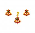 22k Gold Emerald Ruby Pendant Set - Click here to buy online - 799 only..
