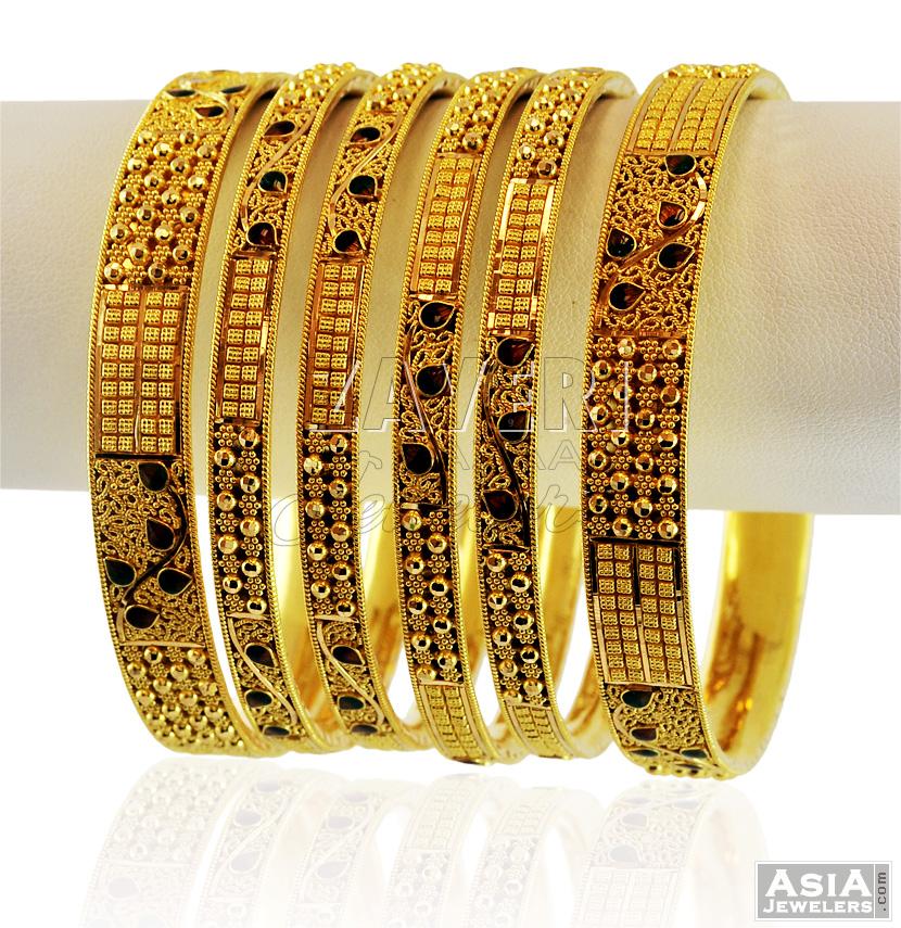 22k Bangle set of 6 with Meenakari