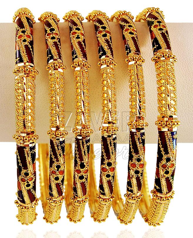 22Kt Gold Meenakari Bangles Set 