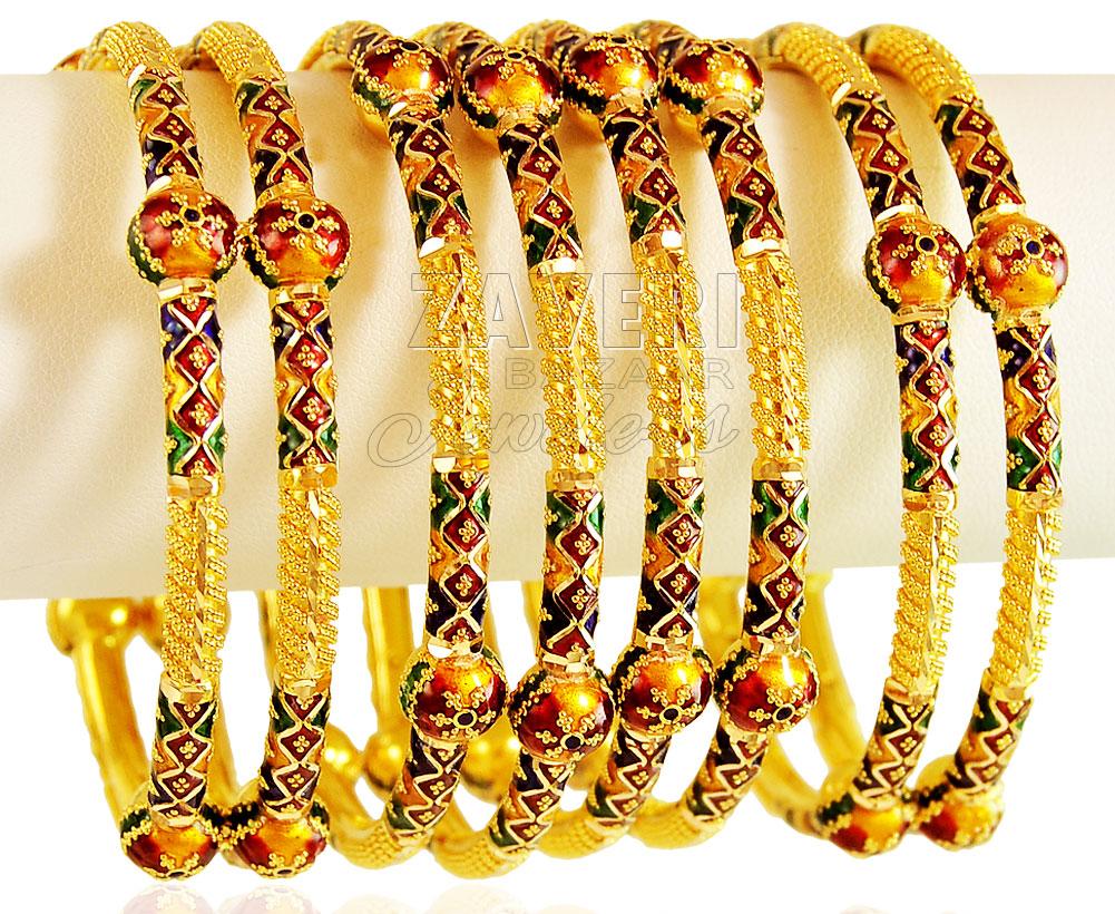 22K Gold Meenakari Bangle Set 