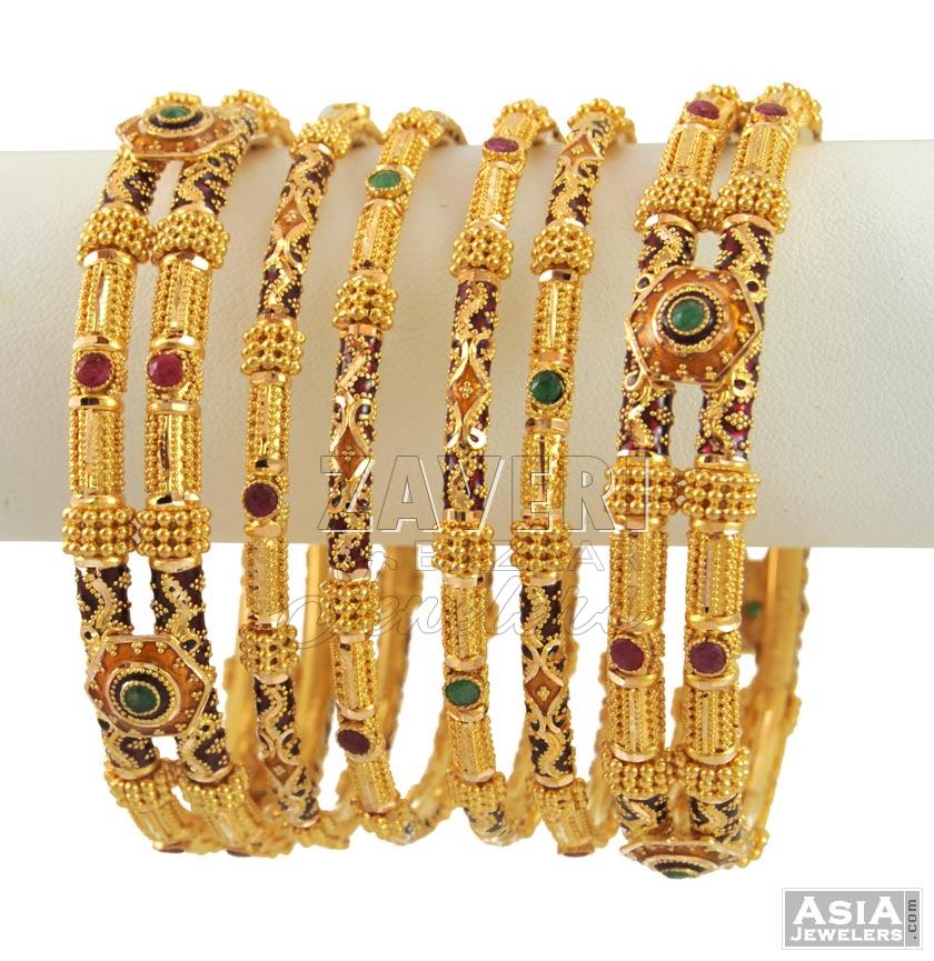 22kt Gold Bangles Set (Meenakari)