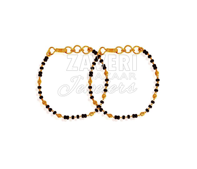 Estele Gold Plated Macrame Designer Bracelet with Black Beads for Women