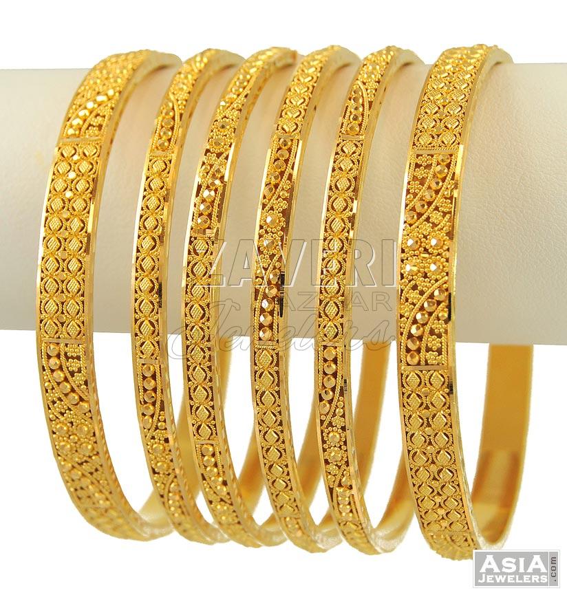 22K Gold Bangle Set (6 Pcs)