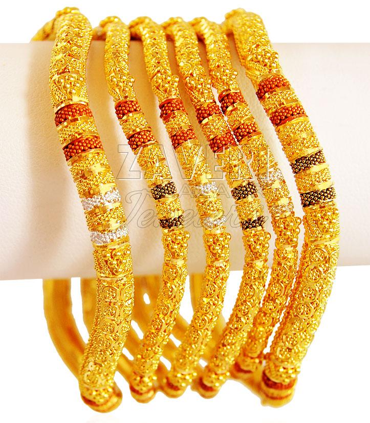 22k Gold 3 Tone Bangle Set