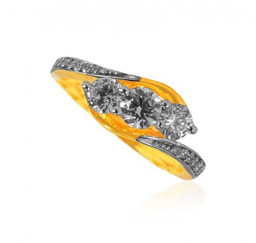 22KT Gold CZ Solitaire Ladies Ring 