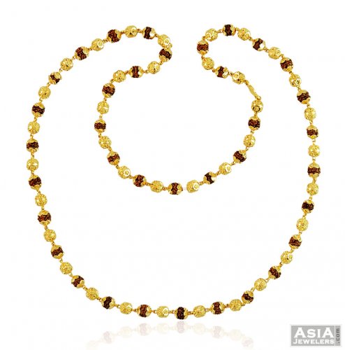 Stylish Gold Rudraksha Mala - AsCh58463 - Fancy 22K gold 24 Inches long ...