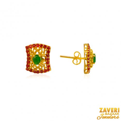22Kt Gold Colored Stone Earrings 