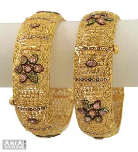 22K Gold Indian Kadas - AjBa53568 - 22k Gold Kadas / Bangles studded ...