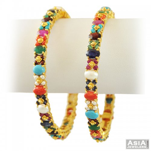22K Precious Stone Bangles (2 pc) 