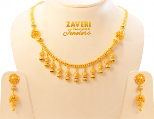 22Kt Gold Meenakari Necklace Set 