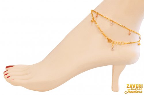 22Kt Gold Multi Tone Anklets (2 PC) 