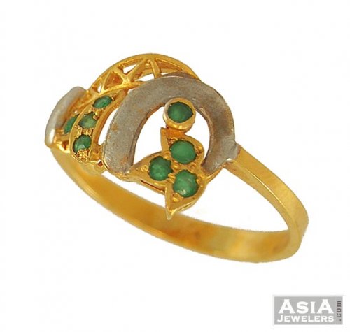Gold Two Tone Ring with Emerald 