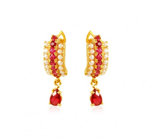 22kt Gold Ruby Pearl Earrings  