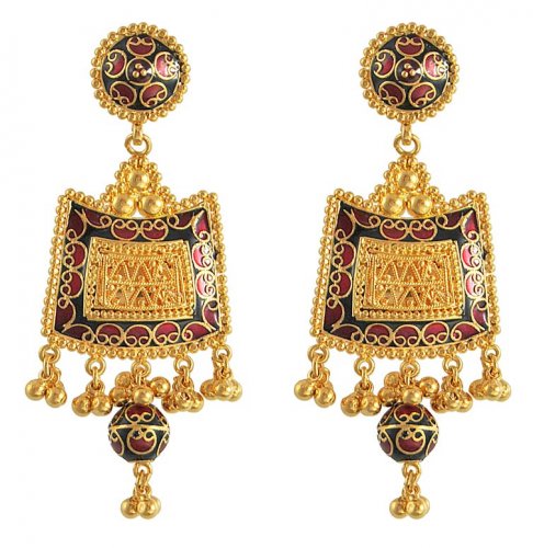 Gold Earrings with Meena Kari 