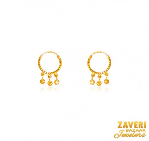 22K Gold Hoops Beads Earing 