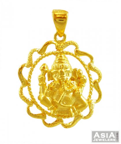 Gold Ganesha Pendant 22K 