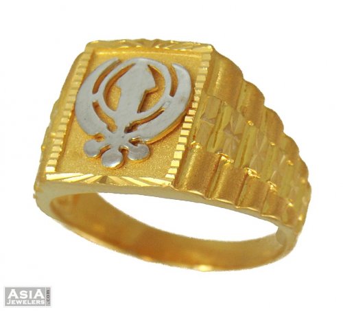 22k Khanda 2 Tone Ring - AjRi54042 - 22k religious gold mens ring ...