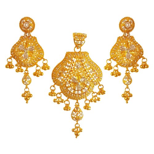 22karat Gold Pendant Earrings Set - AjPs63747 - 22K Gold pendant set is ...