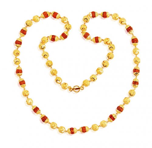 22K Gold Rudraksh Mala 24In - AsCh60959 - 22K Gold Mala is teemed ...